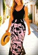 Nowa sukienka maxi różowo czarna roz.M