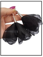 001SCZA Klasyczne seksowne kolczyki kwiaty szyfonowe CZARNE srebrne KRÓTKIE