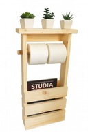 Drewniany stojak na papier z gazetnikiem – półka