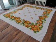 LNIANY NATURALNY OBRUS RÓŻE ART - DECO 123 x 128