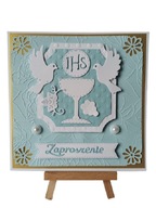 ZAPROSZENIA KOMUNIA CHŁOPIEC KIELICH Z GOŁĘBIAMI – K4 – BŁĘKIT – BIEL