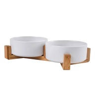 MISKI NA STOJAKU DLA PSA PODWÓJNA MISKA CERAMICZNA BIAŁA 2x400ml