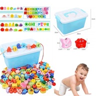 KLOCKI DREWNIANE EDUKACYJNE DO NAWLEKANIA KORALIKI MONTESSORI UKŁADANKA