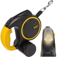 Smycz automatyczna dla psa 5 m z latarką LED i pojemnikiem czarna/żółta