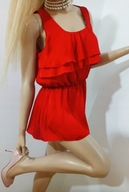 FOREVER21 czerwona bluzka satynowa delikatna z falbankami Pin Up M