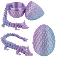 Smok Kryształowy druk 3D przegubowy ruchomy w zestawie JAJO PURPLEBLUE