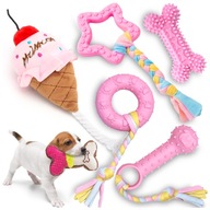 ZESTAW ZABAWEK DLA PSA SUCZKI SZCZENIAKA GRYZAKI KOŚĆ SZARPAK RINGO RÓŻOWE