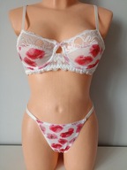 2 szt Śliczna bielizna biustonosz miękki z fiszbiną w piękne maki M majtki