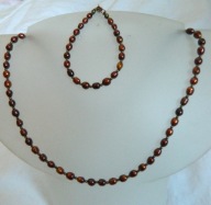 Brązowe perły naturalne, naszyjnik i bransoletka z pereł, komplet