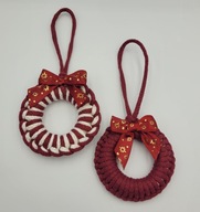 Bordowe Mini wianki świąteczne 4 szt zawieszki na choinkę bombki handmade