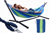 HAMAK DWUOSOBOWY ZE STELAŻEM HUŚTAWKA DUŻY MOCNY WISZĄCY WODOODPORNY 200KG