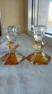 ŚWIECZNIKI KRYSZTAŁOWE RĘCZNIE FORMOWANE DEKOR BURSZTYNOWY IRENA INOWROCŁAW
