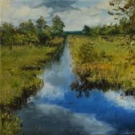 Rzeka" obraz olejny na płótnie 30x30cm , oryginał Garncarek Al,,,