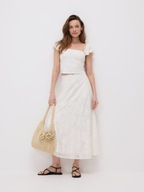 Reserved spódnica maxi długa cygańska rozkloszowana boho luźna biała kwiaty