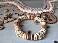 SURF Bransoletka beżowo-brązowe drewno kremowe koraliki BlackberriesArts