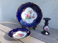 Piękny ręcznie malowany zestaw Lindner Echt Cobalt patera świecznik