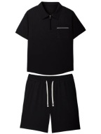 Męski Letni Zestaw Old Money – Polo z Quarter Zipem i Szorty