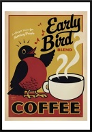 A2 KOLOROWY PLAKAT KAWA COFFEE, EARLY BIRD DO KUCHNI KAWIARNI VINTAGE RETRO