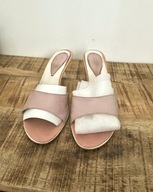 Jasne Różowe Klapki Skórzane na obcasach r. 40