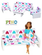 Zestaw na prezent mebelki drewniane sofa kanapa + fotele + ława 10el.WZORY