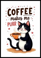 A2 PLAKAT DO KUCHNI KAWIARNI COFFEE KAWA Z KOTEM KOT COFFEE MAKES ME PURR