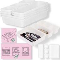 Organizer modułowy do szuflady – zestaw 8 pojemników, szary, funkcjonalny