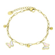 84264 Bransoletka złota stal chirurgiczna 17+3 CM motylki kulki