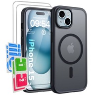 ETUI do IPHONE 15 do Magsafe MATOWE CZARNE MAGNETYCZNE WZMACNIANE SZKŁO 9H
