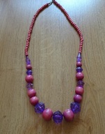 Naszyjnik, wisiorek, korale, drewno i tworzywo