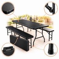 Stół składany cateringowy 180 cm + 2 ławki HDPE czarny walizka ogród