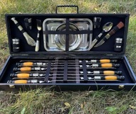 Zestaw narzędzi grillowych w drewnianej skrzyni|Idealne na prezent