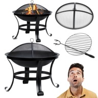 PALENISKO OGRODOWE ŻELIWNE DUŻE Z RUSZTEM GRILL 60CM + POKRYWA + POGRZEBACZ