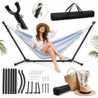 STELAŻ METALOWY NA HAMAK DO OGRODU CZARNY DWUOSOBOWY MOCNY 300 KG