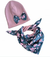 KOMPLET DZIECIĘCY DLA DZIEWCZYNKI WIOSENNY PRĄŻEK CZAPKA I CHUSTA 2 - 7 LAT