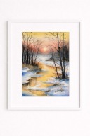 Akwarela pejzaż w passe-partout