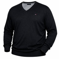 Czarny sweter męski dekolt w V klasyczny długi rękaw serek elegancki 4XL