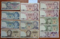 Zestaw banknotów z okresu PRL-u 20 - 10 000 zł z lat 1982 - 1988 r. 13 szt