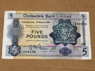 5 Pounds Funtów Glasgow 1965 Clydesdale Bank Limited Szkocja