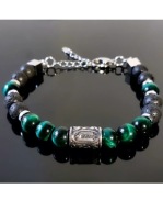 BRANSOLETKA RUNA URUZ STAL NIERDZEWNA 316L KAMIEŃ TYGRYSIE OKO LAWA MĘSKA