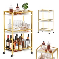 Elegancki mobilny barek na kółkach stolik barowy metalowy złoty 3-poziomowy