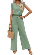 Zestaw Damski Old Money - Top z Koronką + Spodnie - Jasnozielony