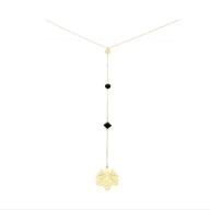 60910 Celebrytka złota stal chirurgiczna krawatka z listkiem cyrkonie