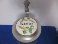 -Krysztalowy Szklany-Stary-Kufel z porcelanka -36-