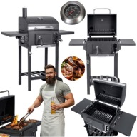 GRILL WĘGLOWY OGRODOWY ŻELIWNY RUSZT KOMIN Z POKRYWĄ POPIELNIK + TERMOMETR