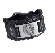 Bransoletka rockowa skórzana z krukiem KRUK B300 słowiańska celtycka