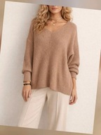 Sweter w kolorze pudrowego różu XXL/XXXL ozdobny dekolt z tyłu