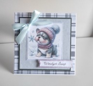 Kartka Świąteczna Boże narodzenie ręcznie robiona handmade mops