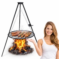 PALENISKO OGRODOWE DUŻE TRÓJNÓG RUSZT STALOWY GRILL NA OGNISKO 80CM WISZĄCY