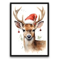 Plakat z ramą 30x40cm Portret Renifera zimowy las natura zwierzę dzikie
