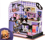 Domek dla lalek Drewniany Składany Model DIY Światło LED KUROMI